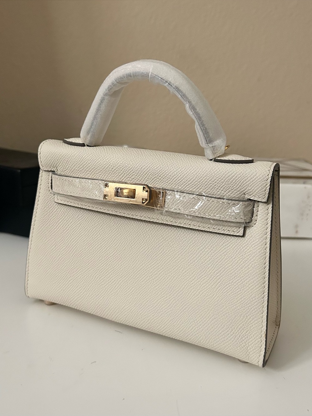 19cm Epsom Leather Cream Mini Top Handle Satchel